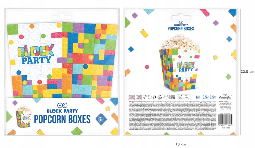 Pudełka na popcorn KLOCKI lego KOLOROWE 6szt EAN (GTIN) 5904610129432