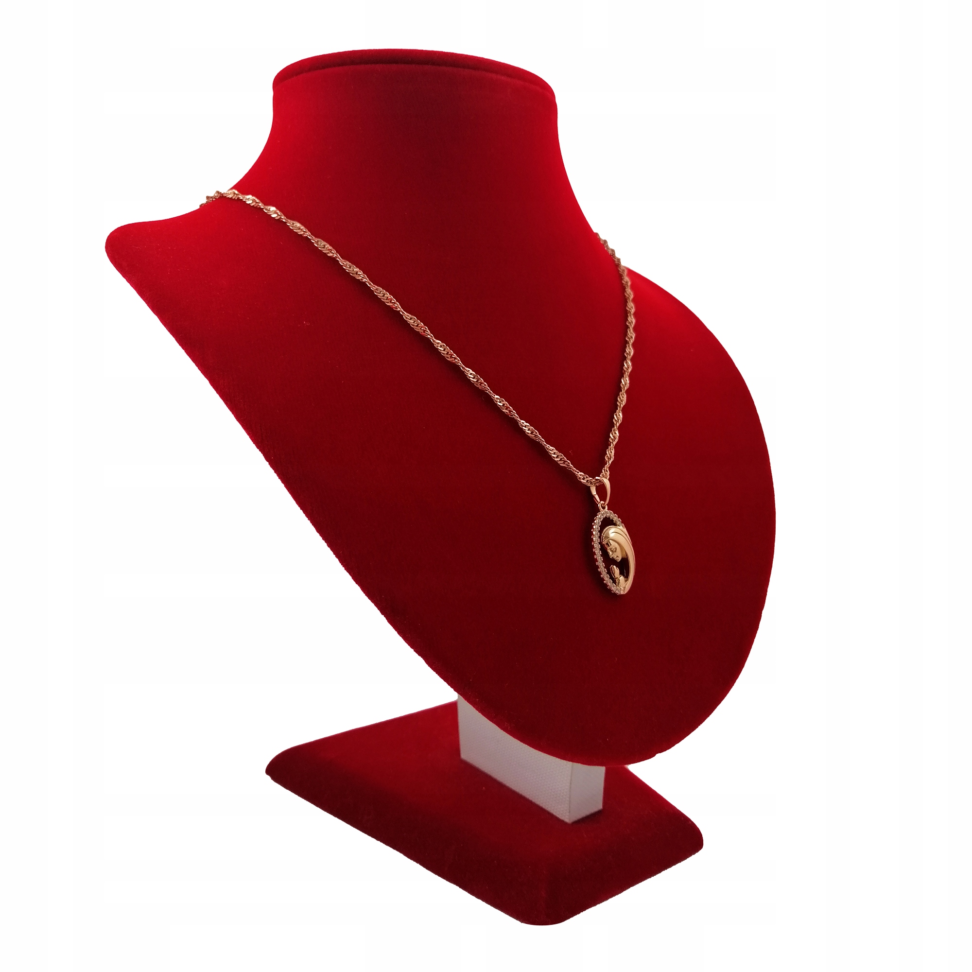 ZŁOTY ŁAŃCUSZEK SINGAPUR+MEDALIK MATKA BOSKA 18K Kamień Cyrkonia Kryształ Inny kamień