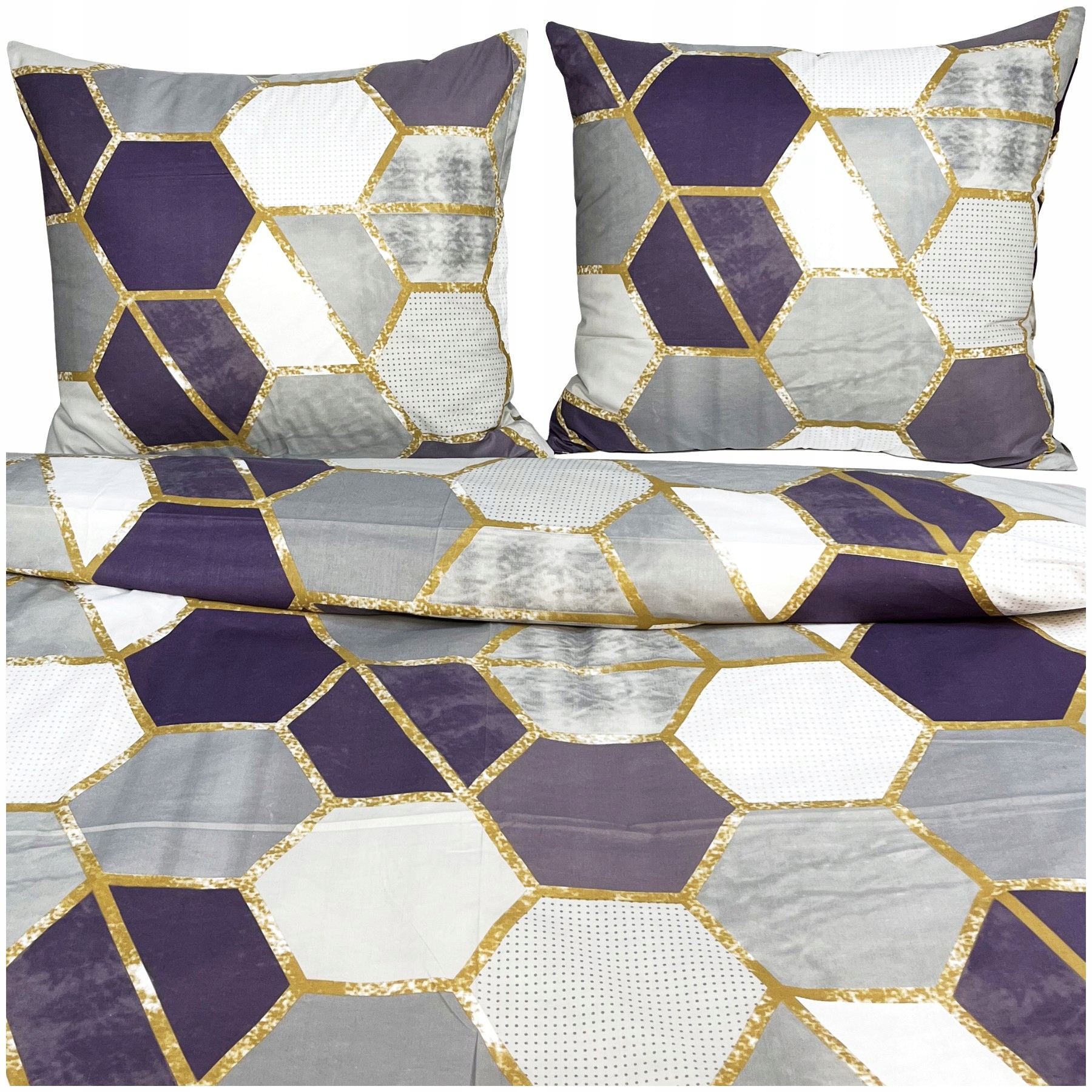 Pościel Bawełniana 160x200 2x 70x80 Fiolet Plastry Miodu T1025