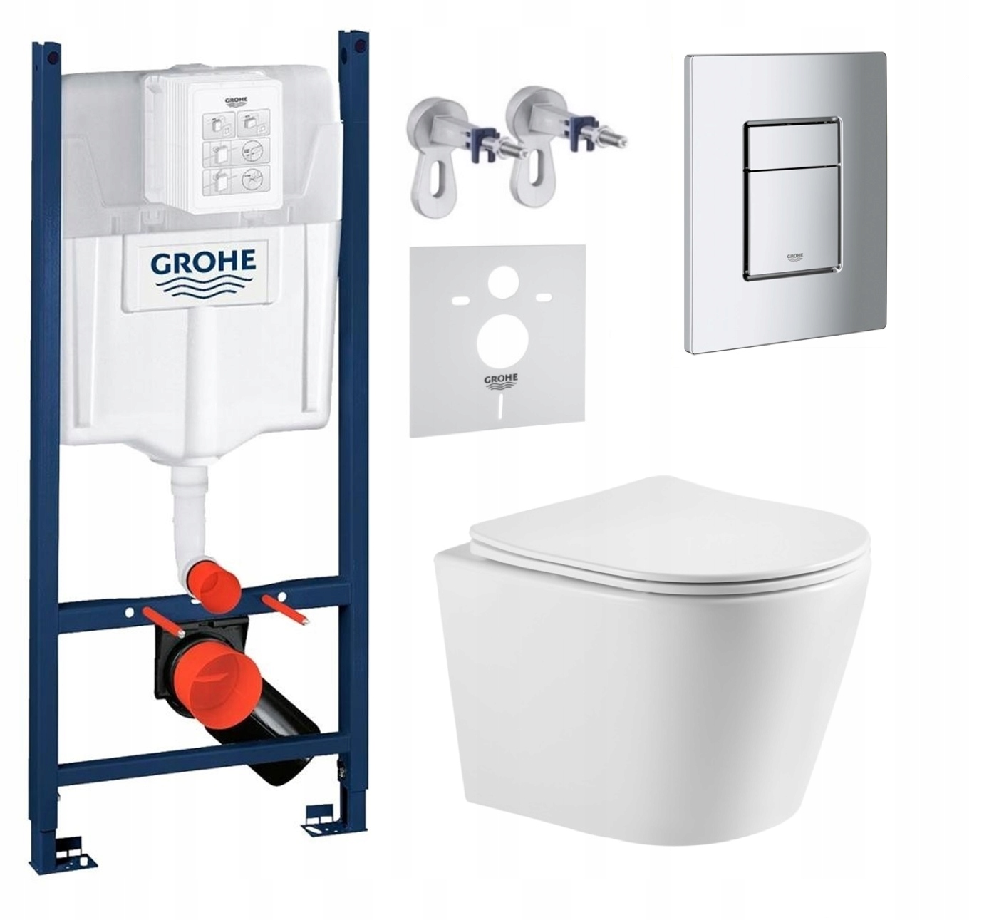 Sada Wc Rám Grohe s Wc mísou Imprese Jess a tlačítkem chrom Fresh