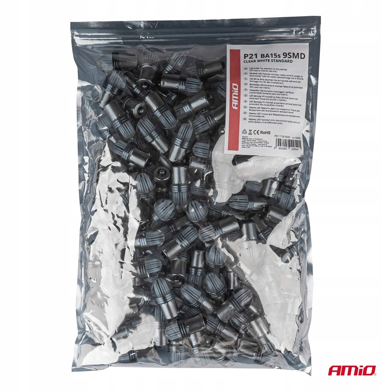 ŻARÓWKI LED STANDARD P21W 9SMD 12V CLEAR WHITE 100 SZT Producent Amio