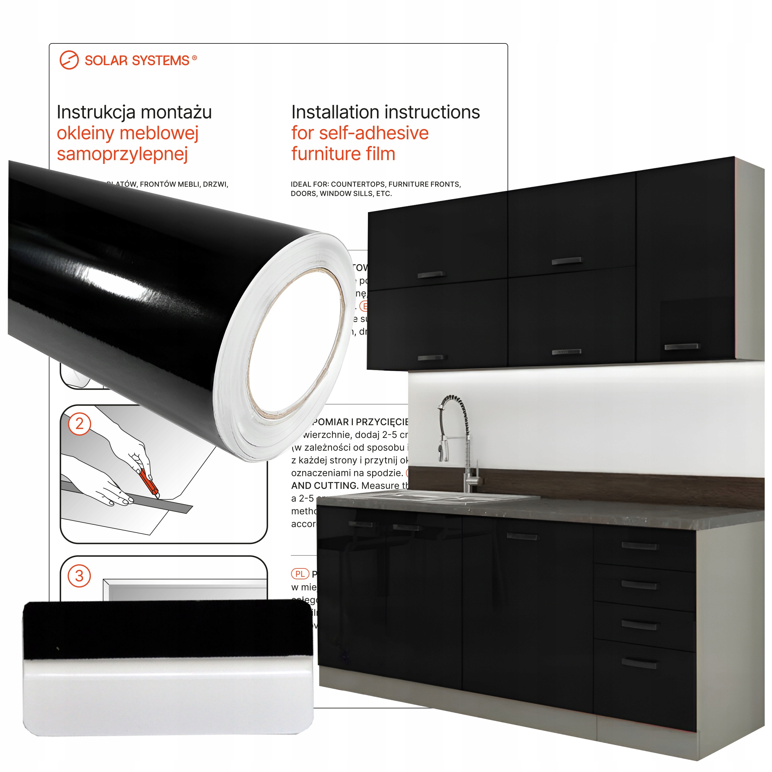 Nábytková dýha Samolepicí na desku dveří pro nábytek Černá Lesklá 122x500