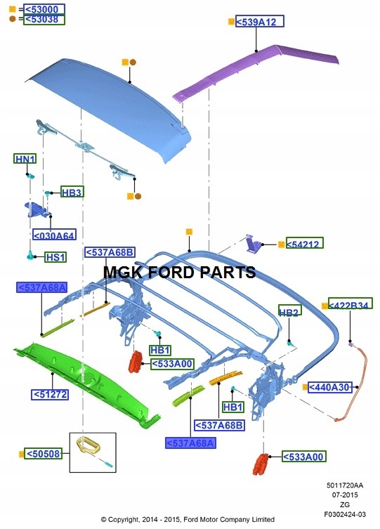 Ford Oe 2171913 Rám Střecha Měkké Mustang Kabrio