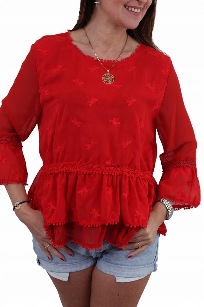 

Modna Luźna Bluzka Boho Hafty Falbany Haft Mix*s/m