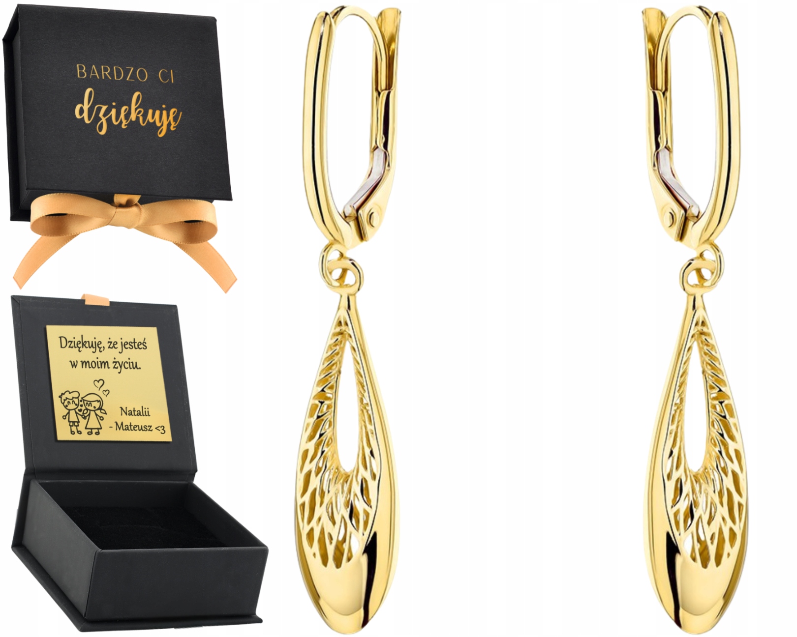 Zlaté Visací Náušnice Slzy S Ažurovým Vzorem Na Anglické Zapínání, Zlato 585