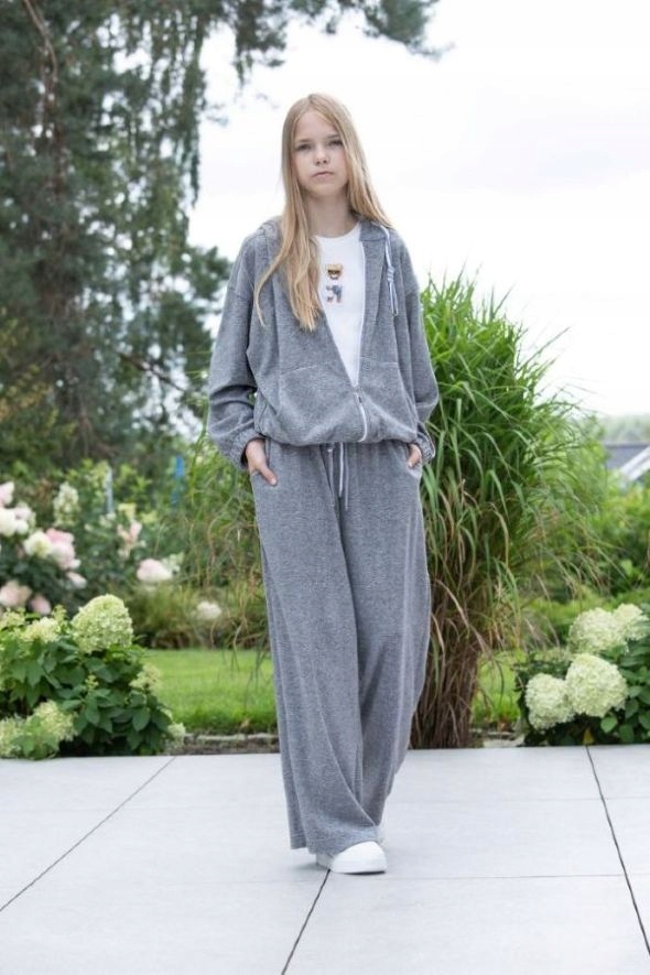 Dres Komplet spodnie bluza szary rozsuwany kaptur 146