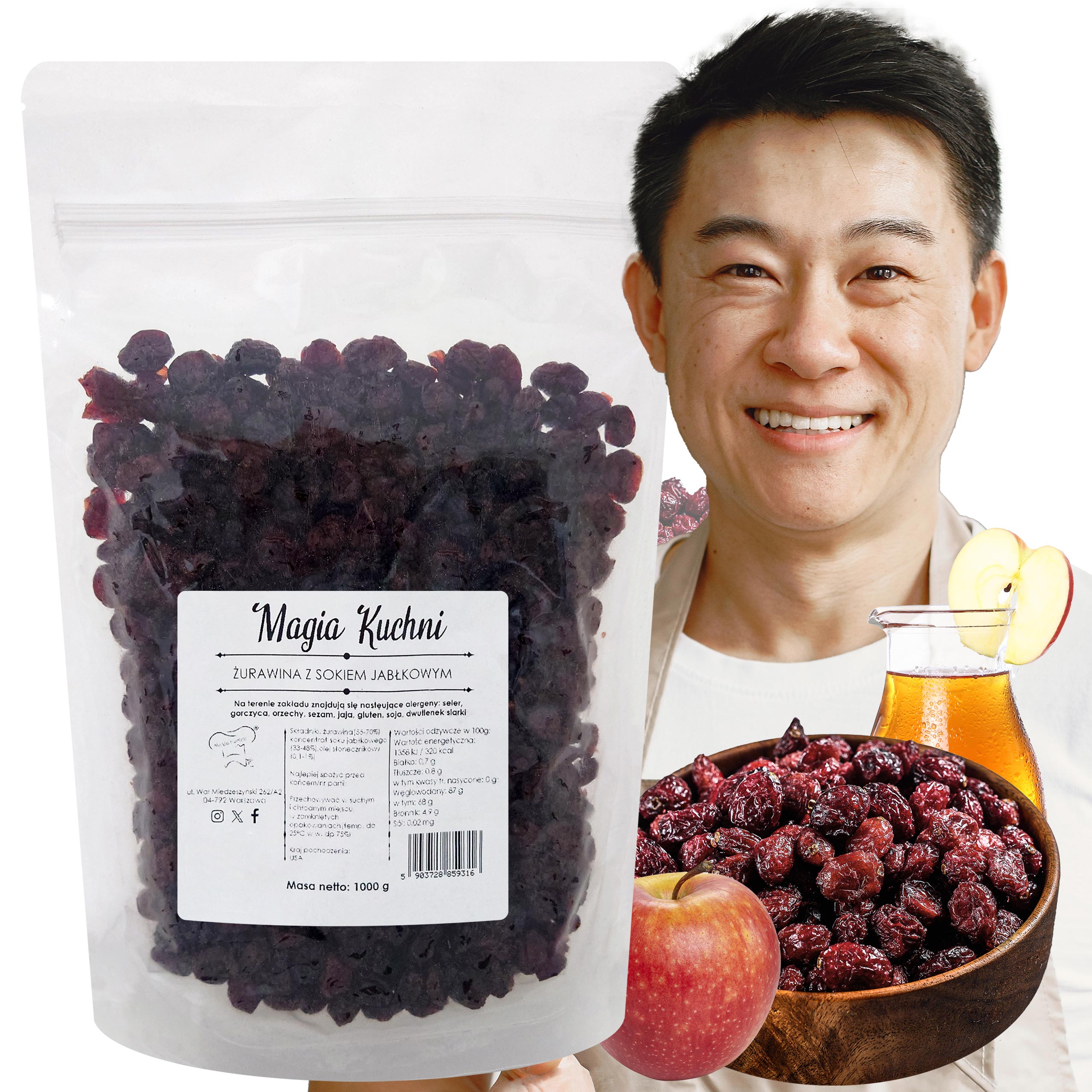 Levně Sušené brusinky bez cukru S Jablečnou Šťávou 1 kg