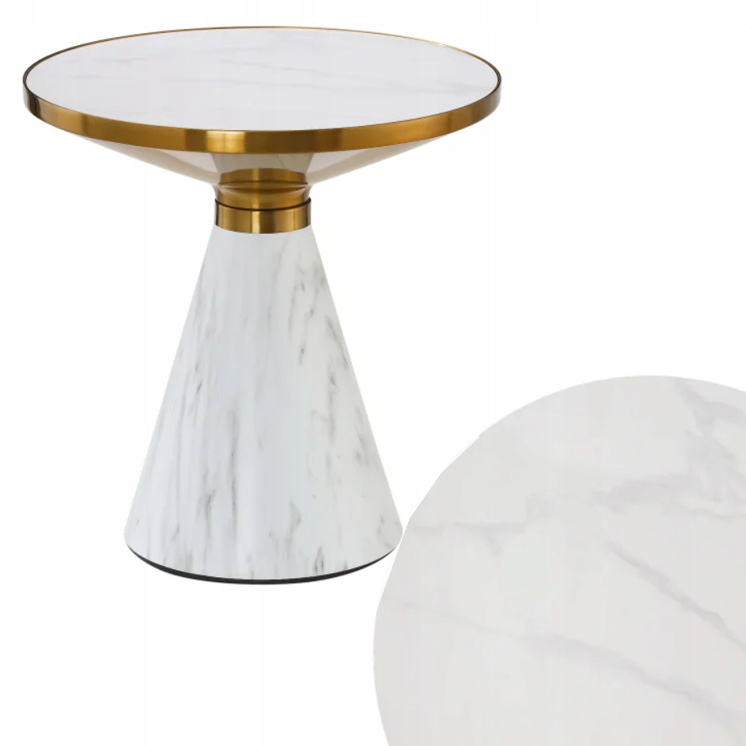 Stôl kávová lavica Glamour Zlatá Biela Mramor 50 cm stabilný Homla