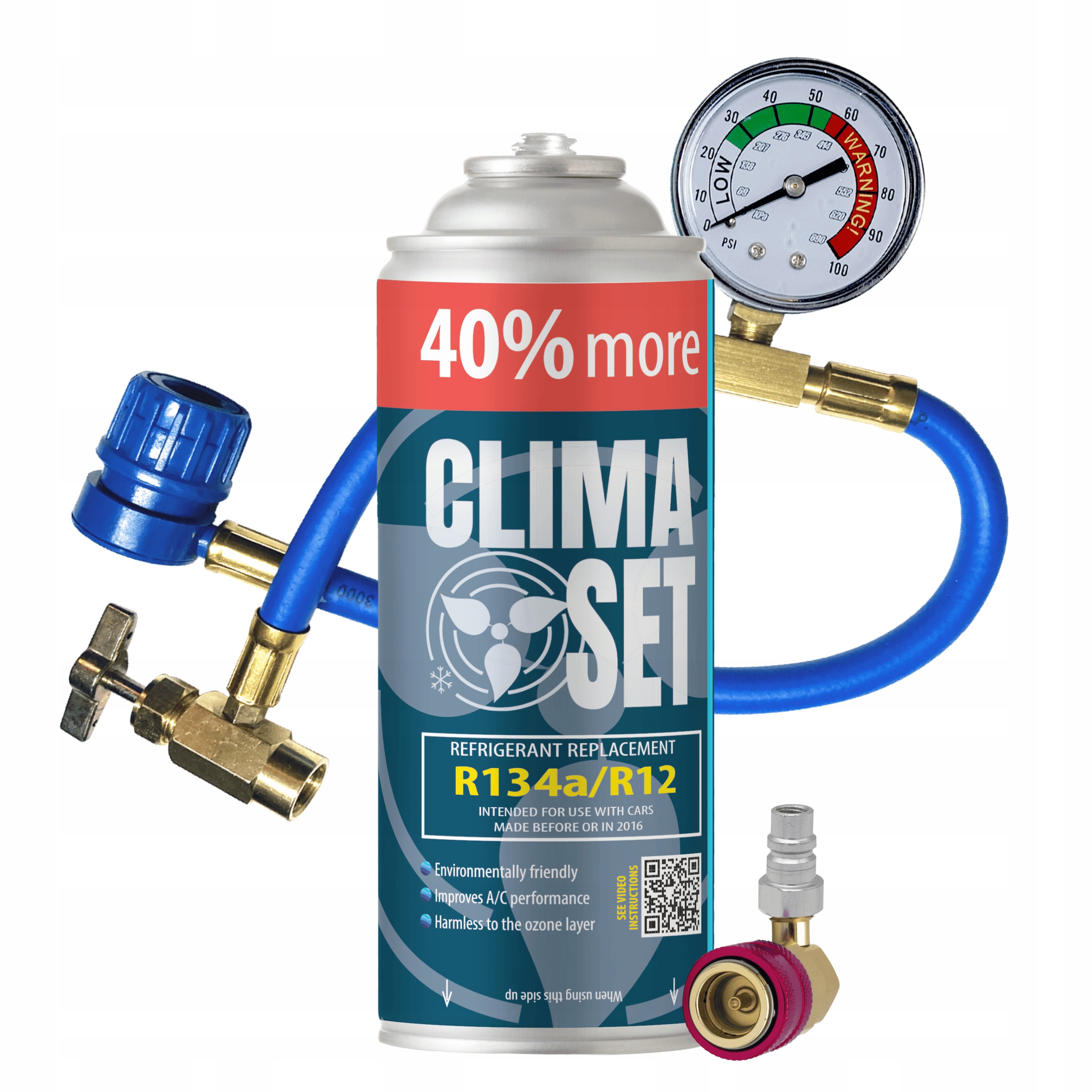 ClimaSet Sada pro plnění klimatizace Gaz R134a Manometr Adapter 235 g