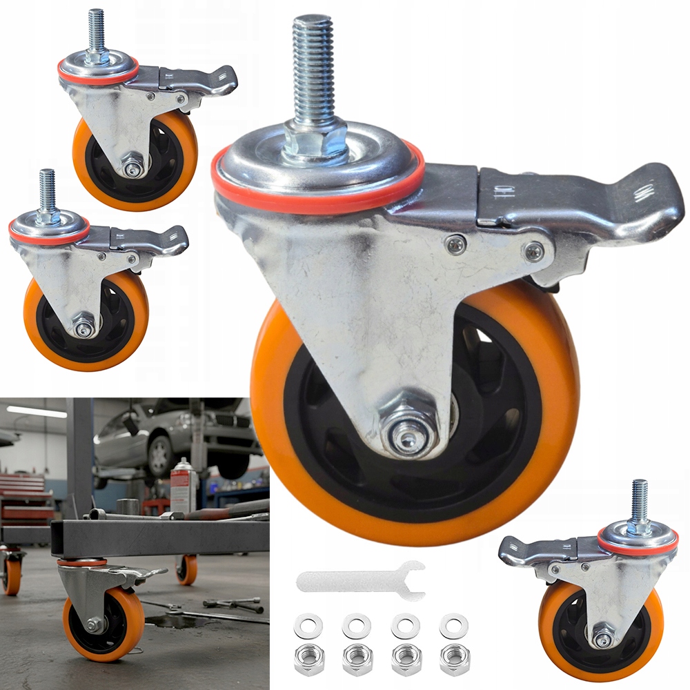 Otočné kolečko s brzdou 100 mm do 460 kg Závitový Trn M12X30 mm 4ks Silné