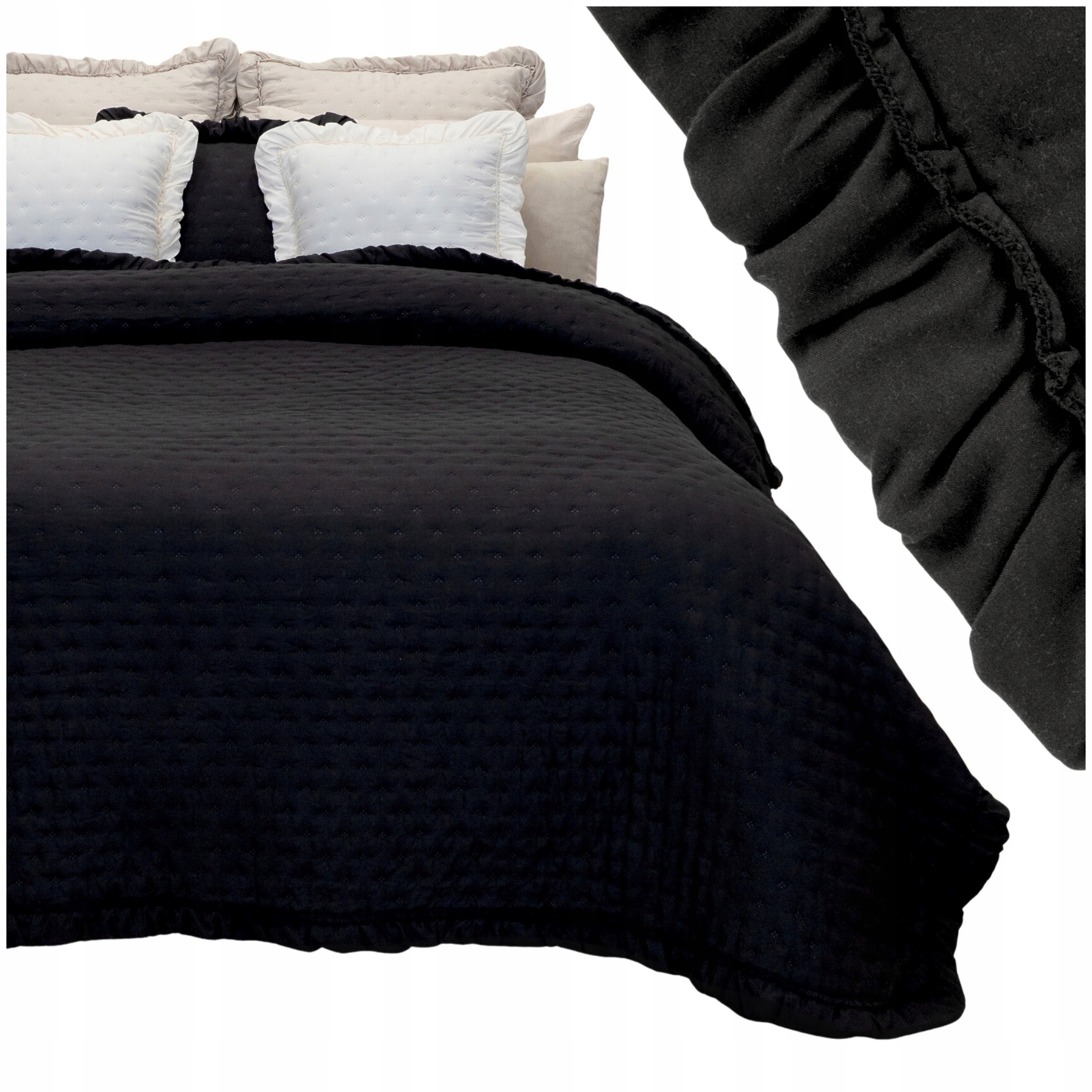 Přehoz na postel gauč prošívaný s Volánkem 220x240 černý Celia