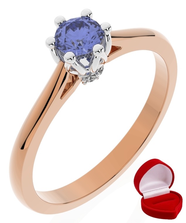Zlatý Prstýnek 585 14k Tanzanit 0,24 ct Růžové Zlato R17