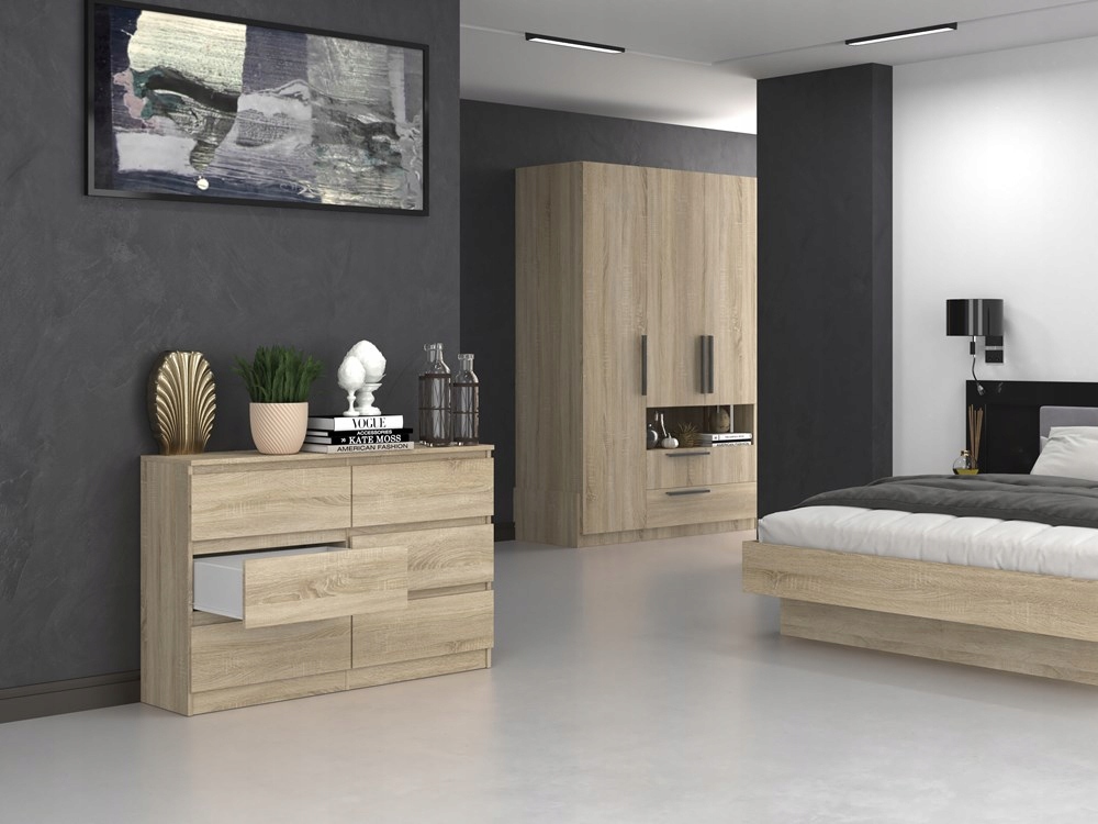 KOMODA NOWOCZESNA 120 cm POJEMNA SZAFKA REGAŁ SZUFLADY MEBLE DĄB SONOMA Kod producenta KOMODA NOWOCZESNA 120 cm POJEMNA SZAFKA