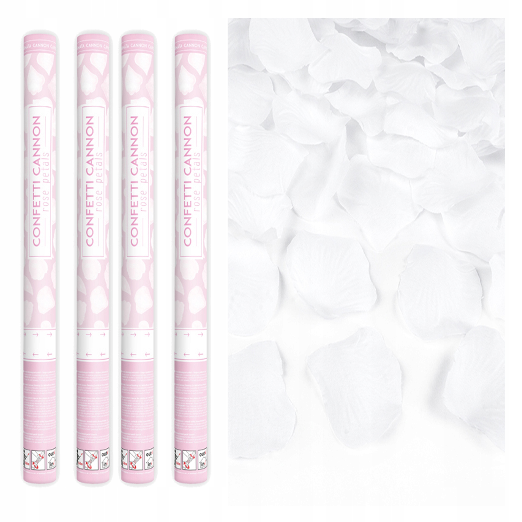 Tuby Konfetti Piękne Białe Płatki Róż Ślub Wesele 60cm 4szt do Sesji Zdjęć