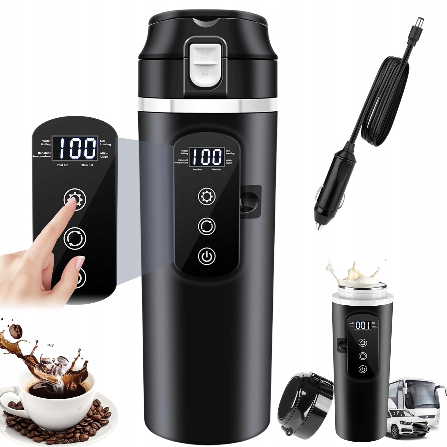 Elektryczny Kubek Termiczny Podgrzewający 400ML Dotykowy Ekran Do Samochodu