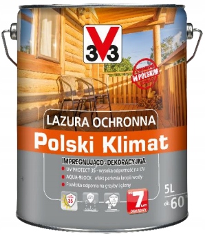 Polski Klimat V33 lazura impregnująco-dekoracyjna ochrona do 7 lat Mahoń 5L