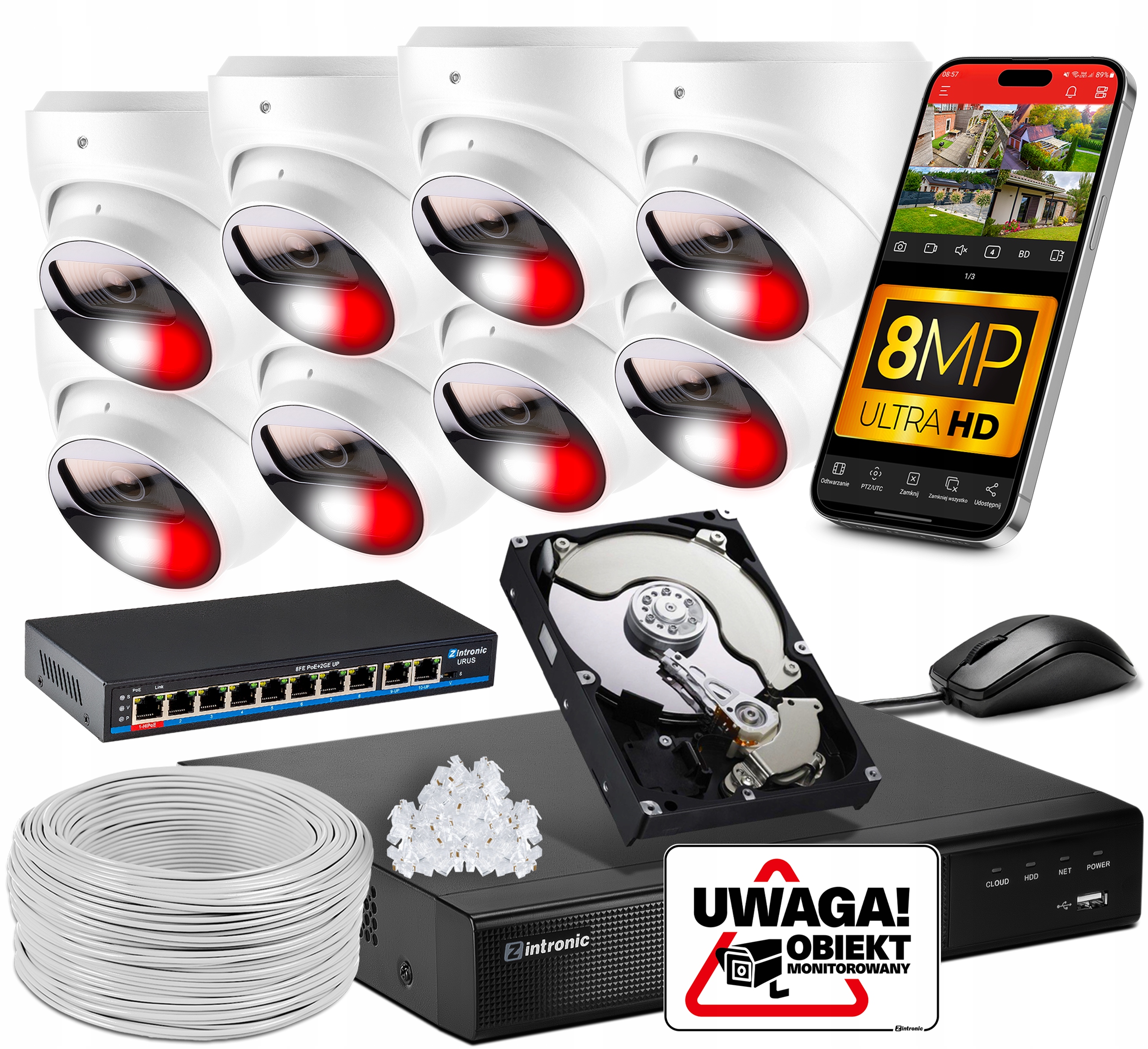 Sada monitorování 8 kamer Poe 4K Uhd 8MPx 1TB Detekce, Audio Záznam