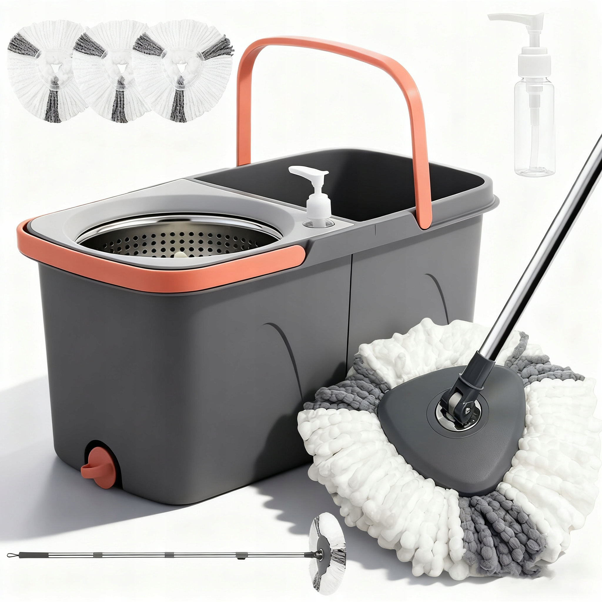 Levně Mop 2V1 S Kbelíkem, Dvoukomorový, Nastavitelná Výška Pro Různé Podlahy
