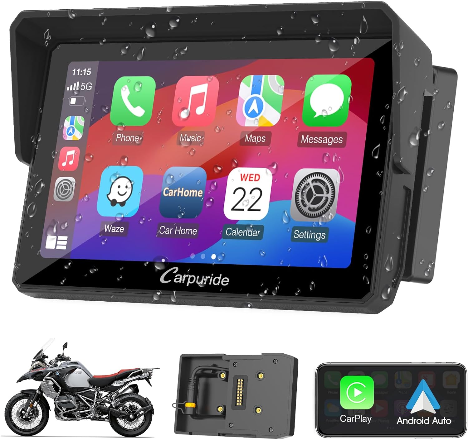 Carpuride W502B 5" Ekran Motocyklowy Carplay Android Auto Gps Dual Bt Bmw