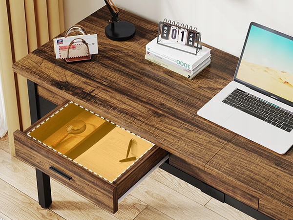 Biurko dla dwóch osób 200 cm, długie biurko komputerowe z 2 szufladami Materiał blatu płyta MDF