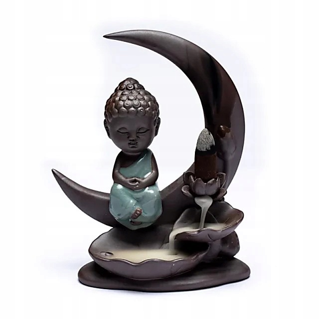 Aromalampa do kadidla backflow – Buddha na měsíci, 16,5 × 13 × 6 cm