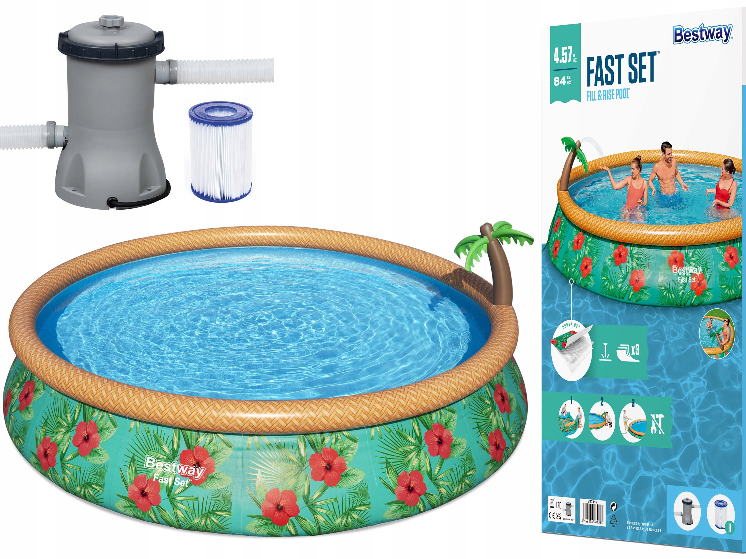 basen rozporowy BESTWAY z pompą i filtrem 457/84 cm 15FT + FONTANNA Marka Bestway