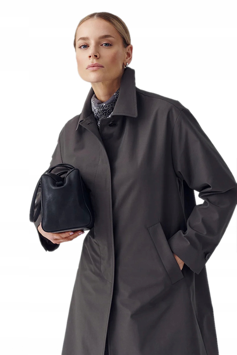 Dámská Šedohnědá Jarní Bunda Volná Před Kolena Janbor