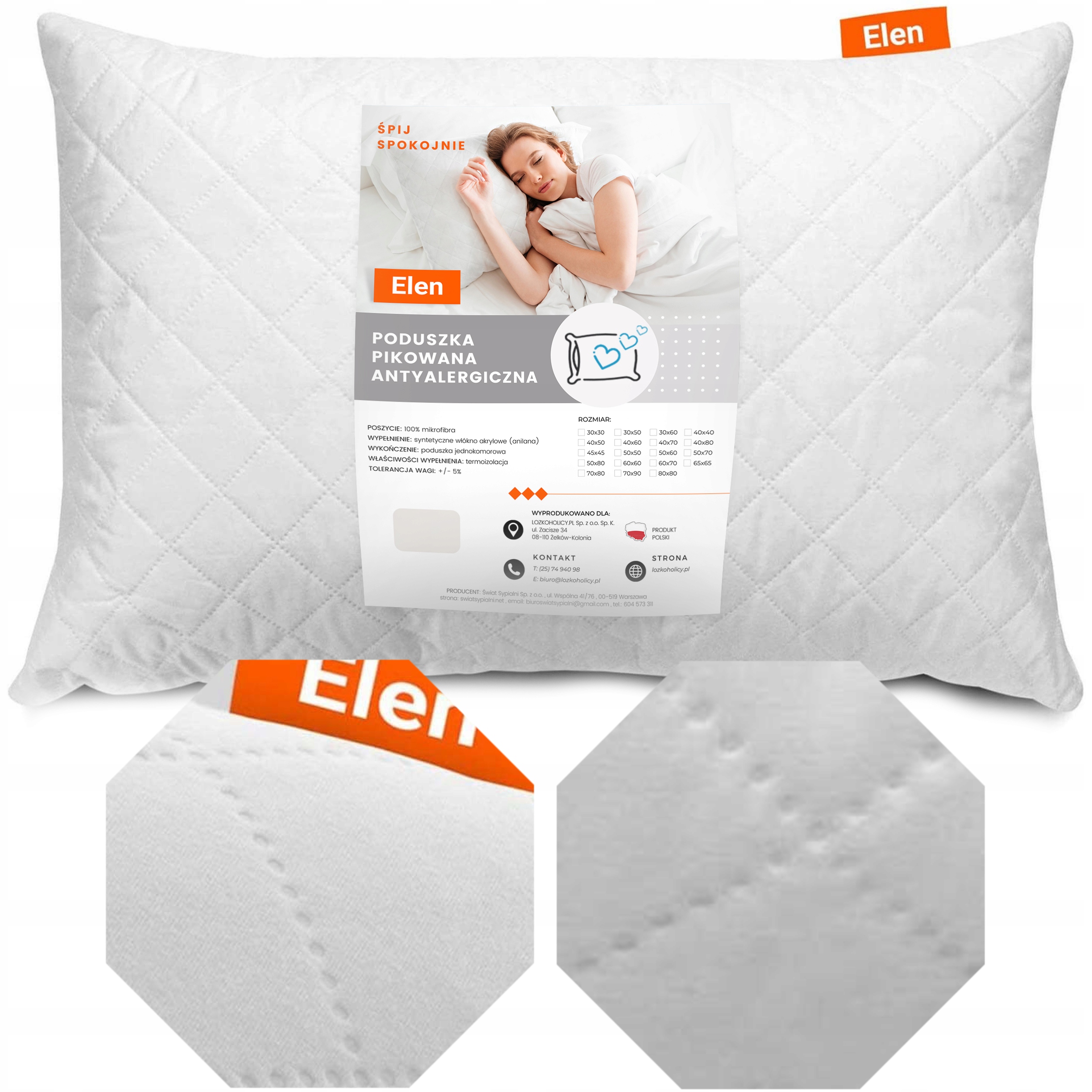 

Poduszka 45x45 Pikowana Anilana Polska Produkcja