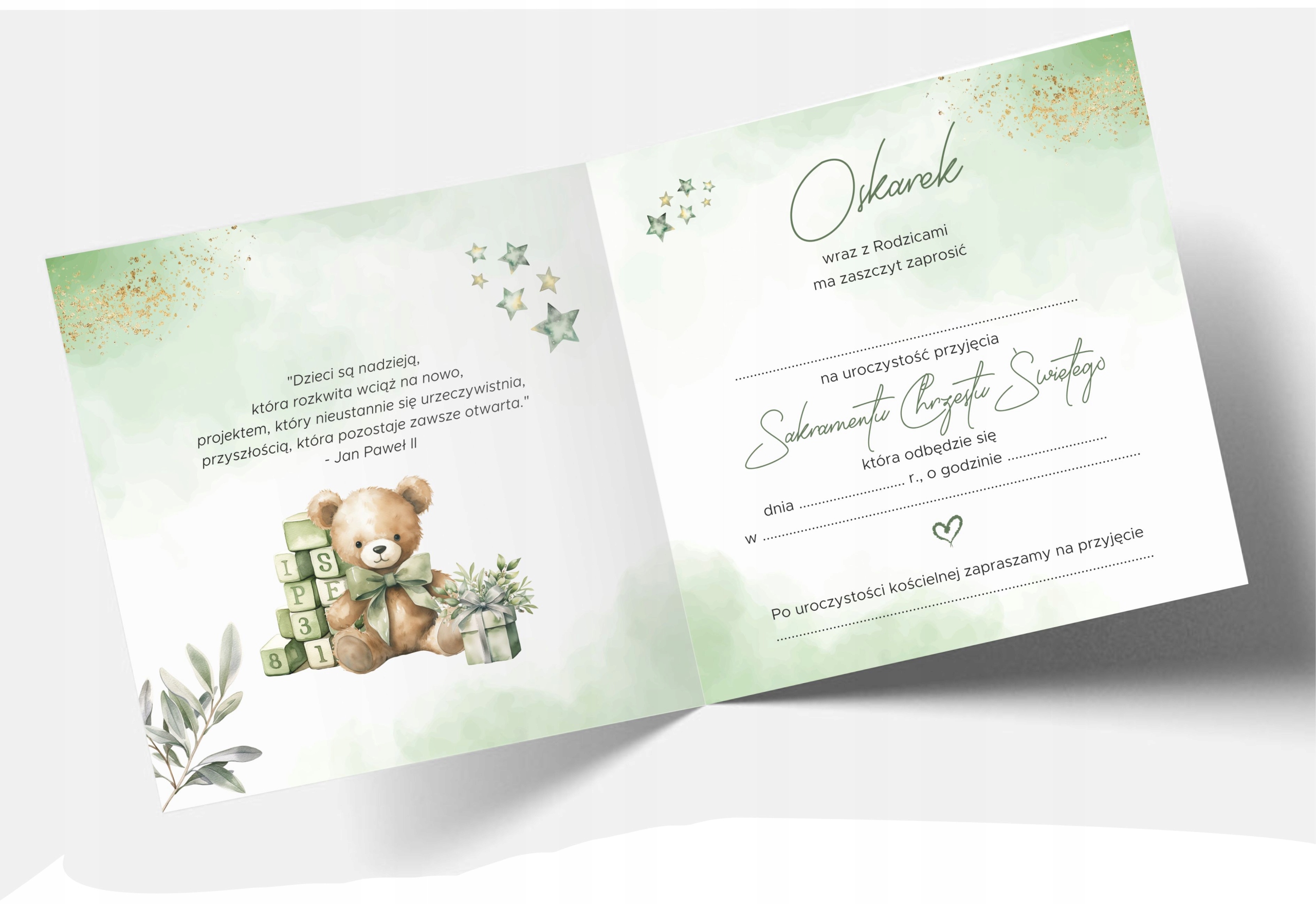 ZAPROSZENIE NA CHRZEST ŚWIĘTY + KOPERTA + IMIĘ DZIECKA + EKSPRES + JAKOŚĆ Marka inna