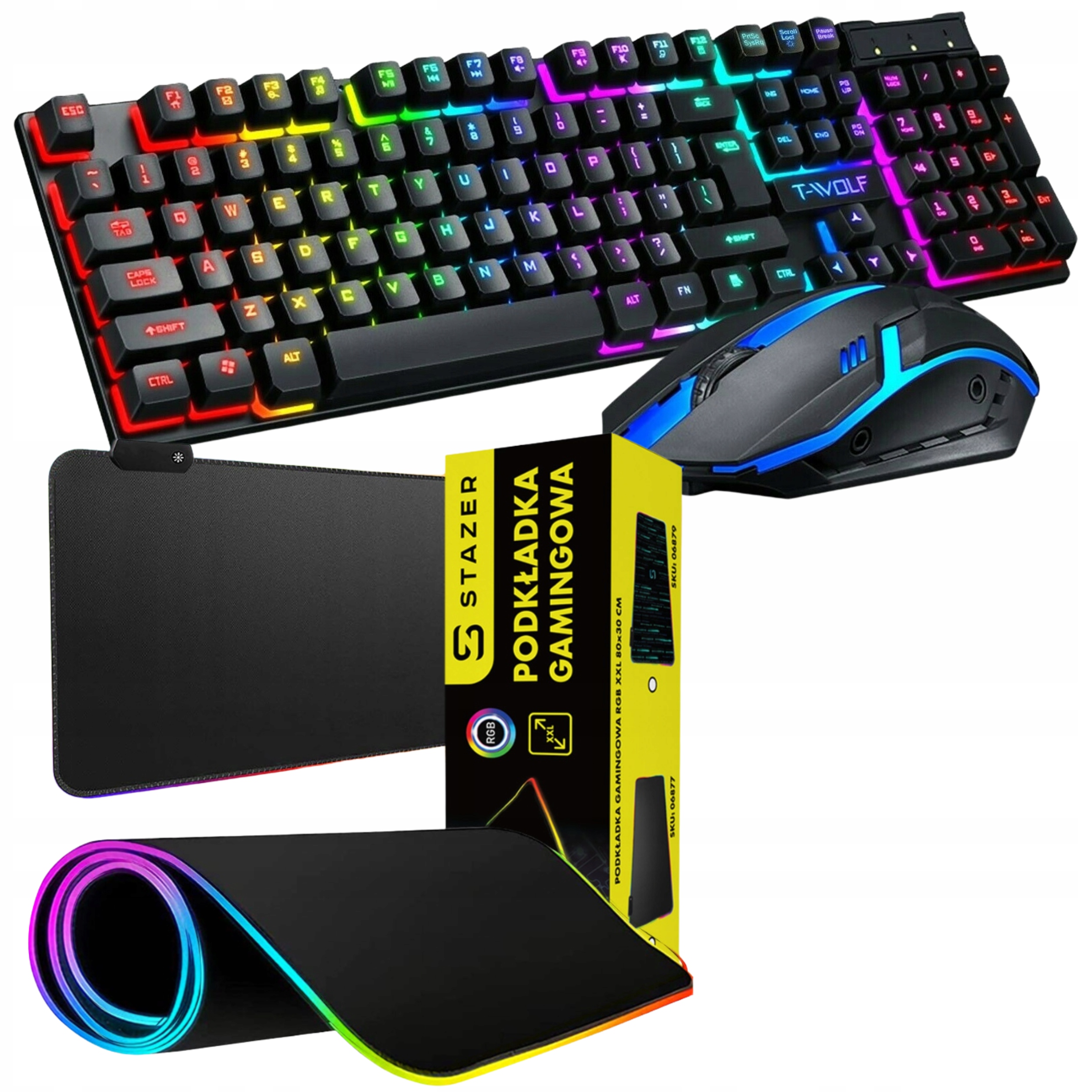 Klawiatura hybrydowa zestaw gamingowy dla gracza graczy led rgb usb