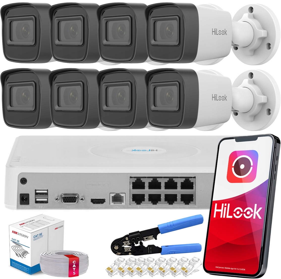 Ip monitorovací sada 8 kamer 4MPx Qhd Venkovní Hilook PoE