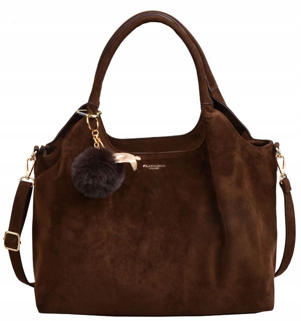 Flora&Co Paris brązowa torebka damska shopper A4 casual zamsz czekolada