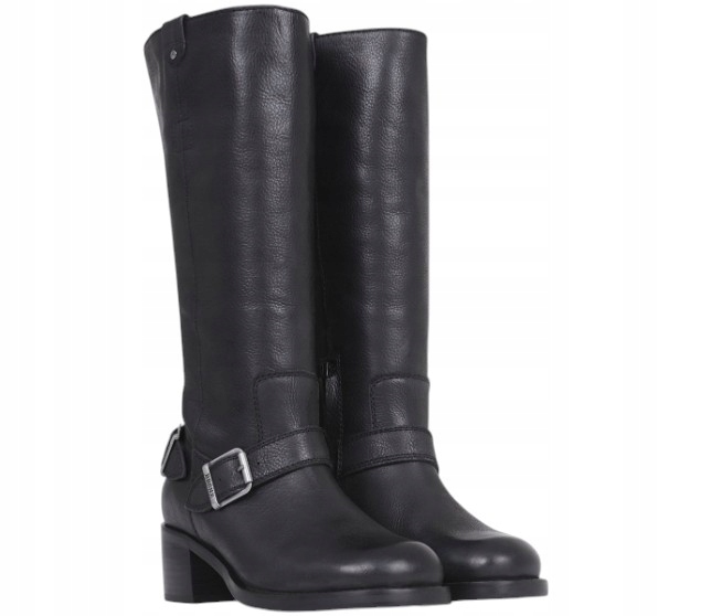 Bronx dámské kozačky z přírodní kůže černé 39 podpatek 14334-F