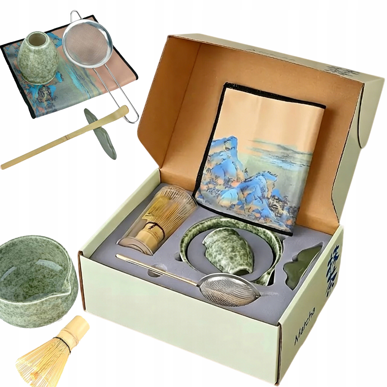 Levně Chashaku keramika Set Na Čaj Matchy Šlehací Metla Lžíce 7V1