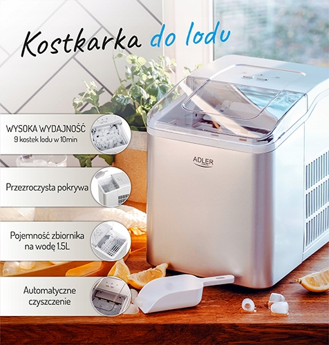 Kostkarka AD 8086 - 12 kg lodu na dobę, automatyczne czyszczenie