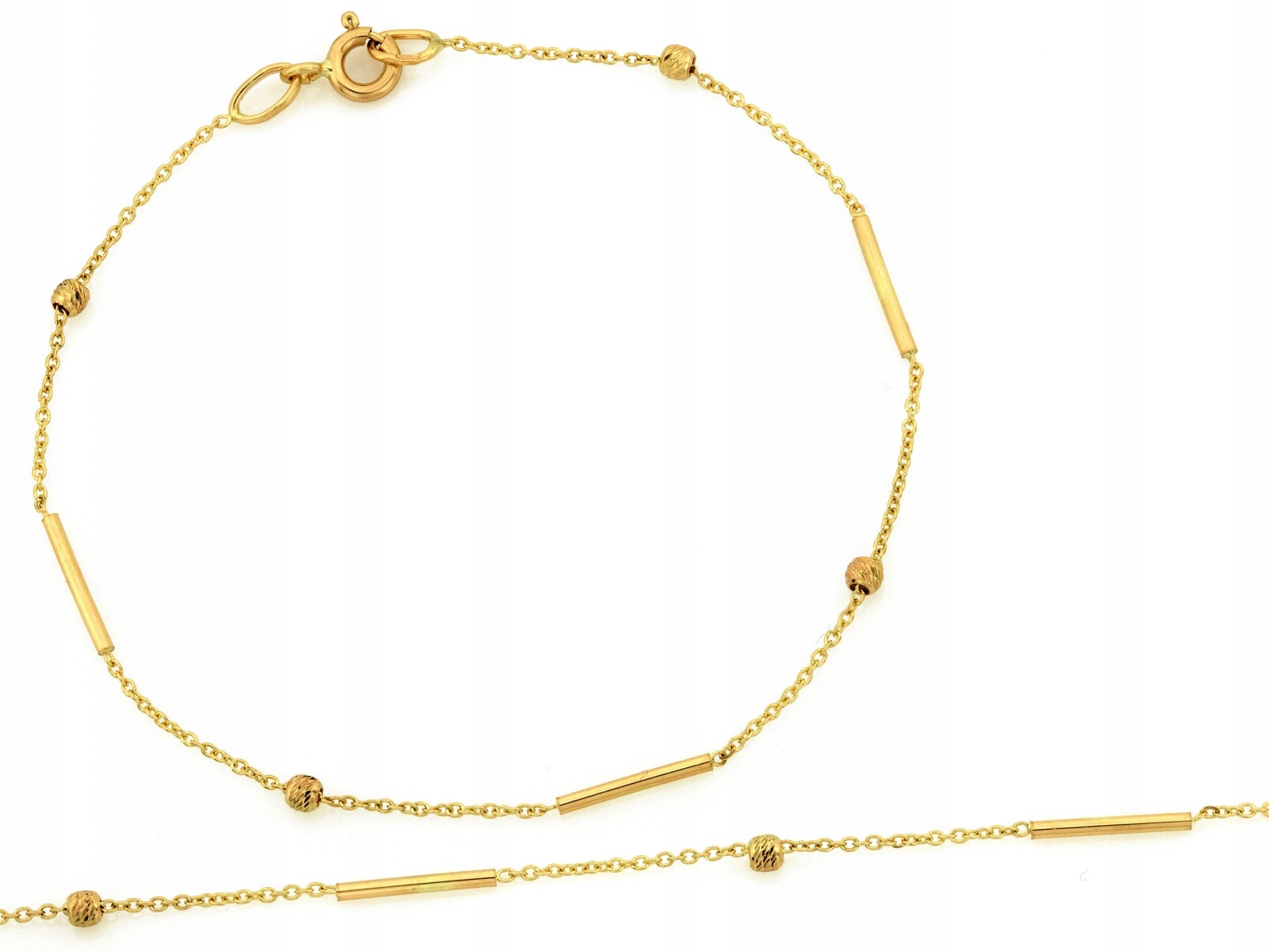 Náramek zlatý 585 jemný s kuličkami 18 cm diamantové kuličky 1.11 g