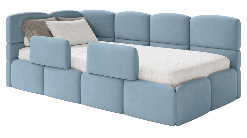 Postel pro mláděž 120 x 200 cm Cloudy modrý velur levý