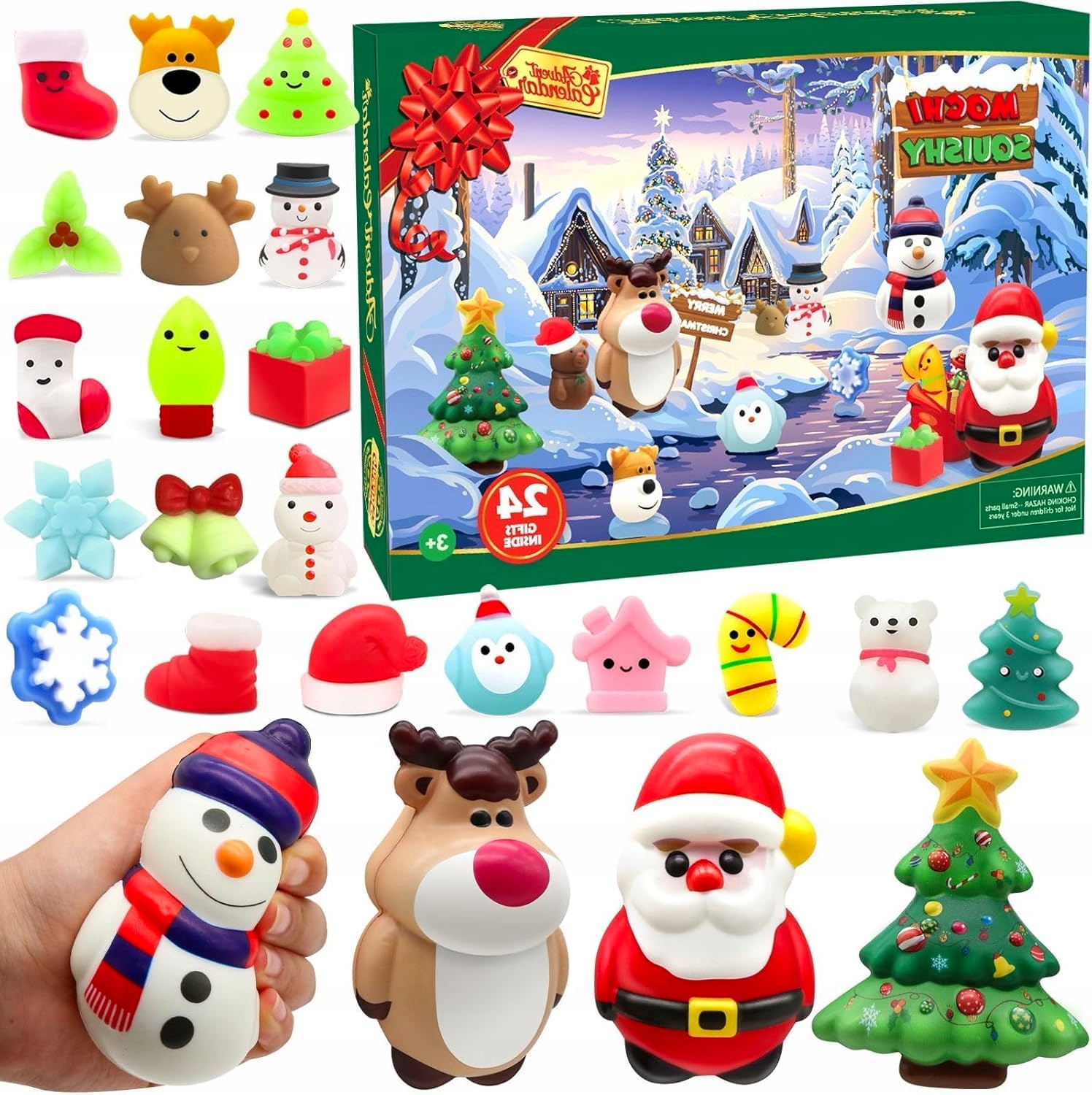Адвент-календарь Squishy Jumbo 2025 подвесной, 4 большие мялки и 20 мини-игрушек Mochi, 3–9 лет