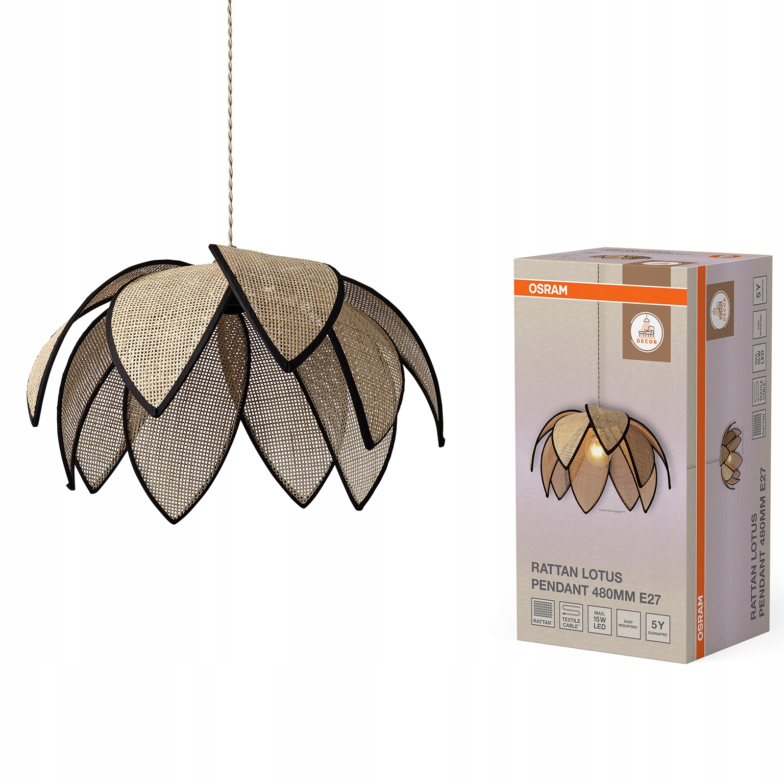 Dekoratívna stropná lampa E27 Béžová Decor Rattan Lotus Osram