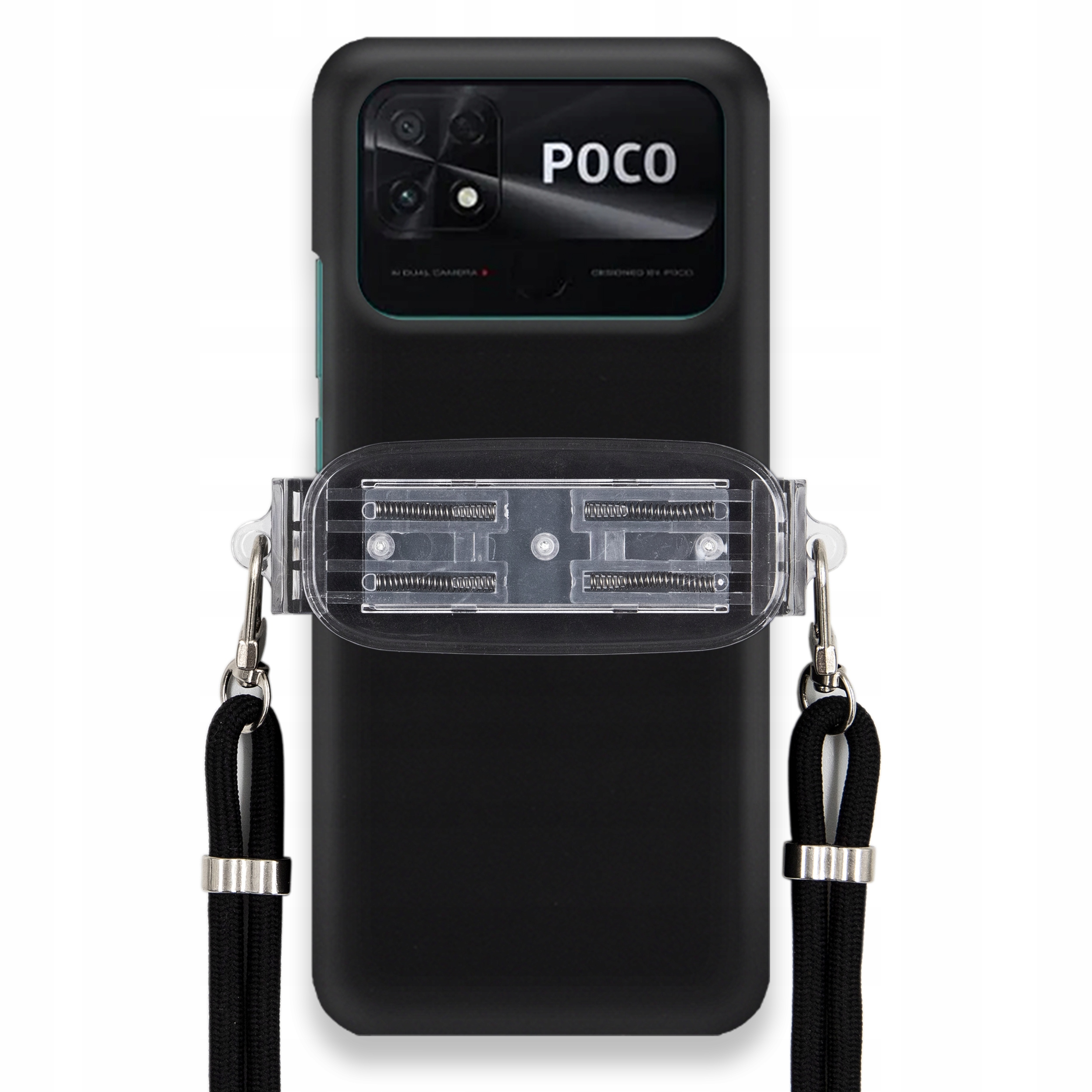 Pouzdro Pro Xiaomi Poco C40 Matné Černé Pouzdro Univerzální Držák Černá Šňůrka