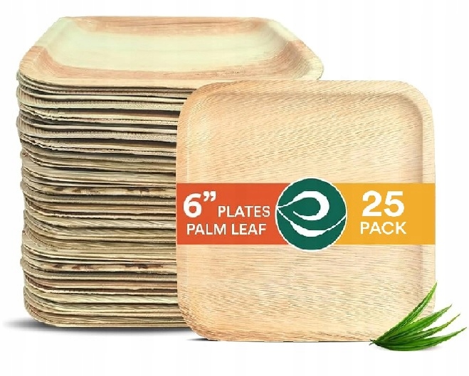 Taniere z palmových listov biologicky rozložiteľné Štvorcové 15 cm Eco Soul 25 ks