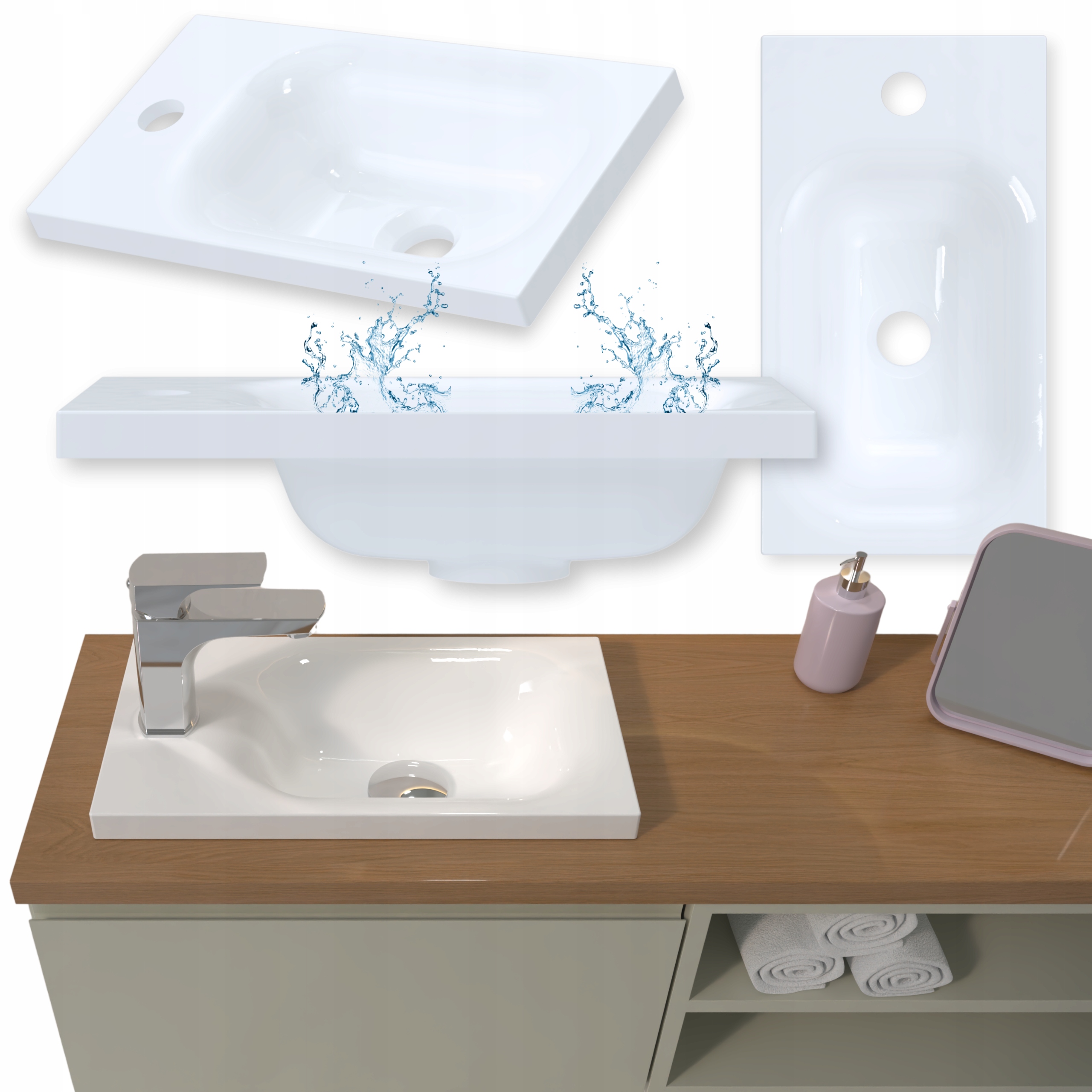 Umyvadlo Zapuštěné Do Desky Bílý Konglomerát Malé dřez do koupelny 40x22 cm