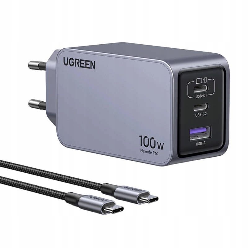 Nabíjačka Ugreen Nexode Pro 100W, GaN, Usb 2x Usb-c (šedá)
