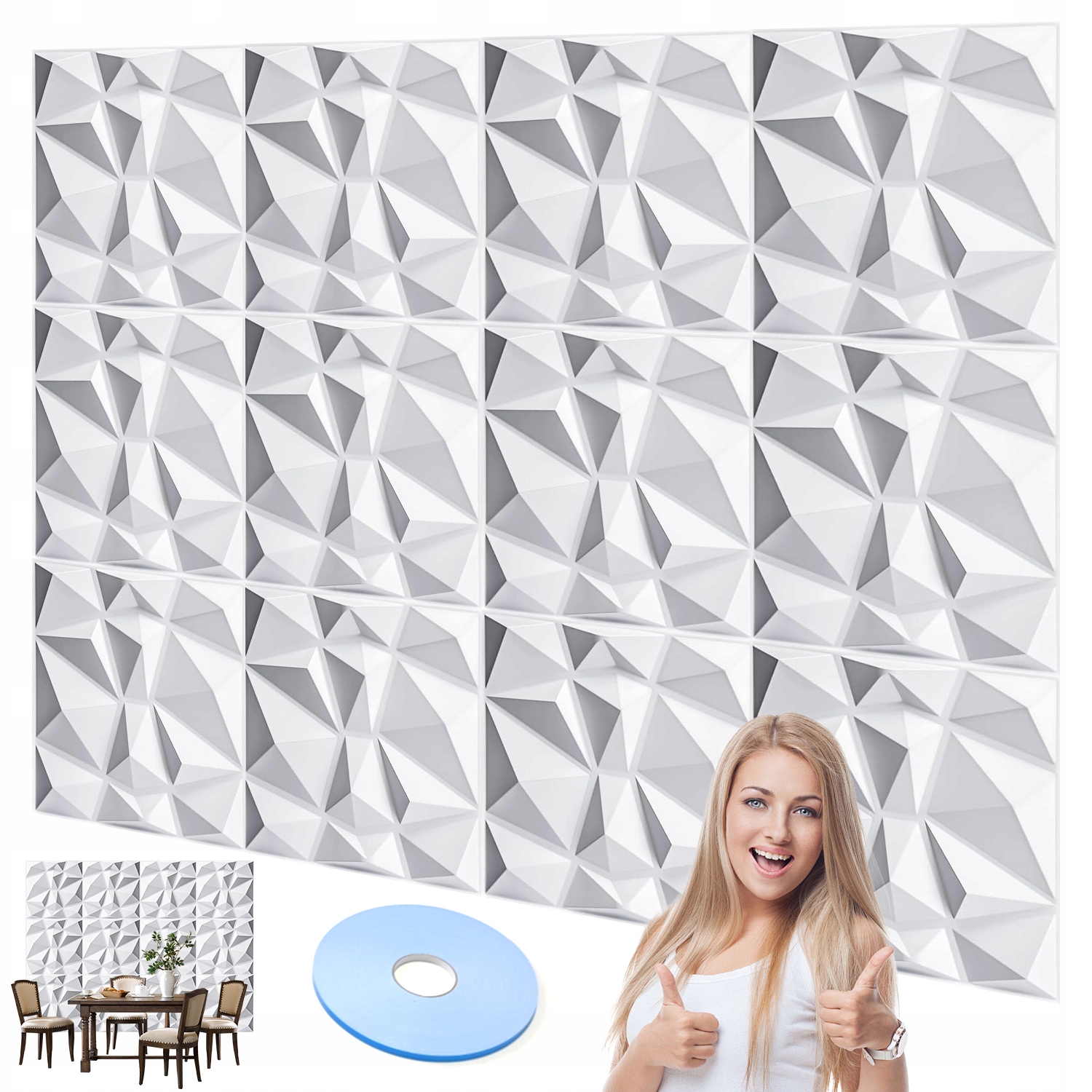 12 x Diamantové Nástěnné Panely 50 CM Pvc Pro Obytné A Komerční Interiéry