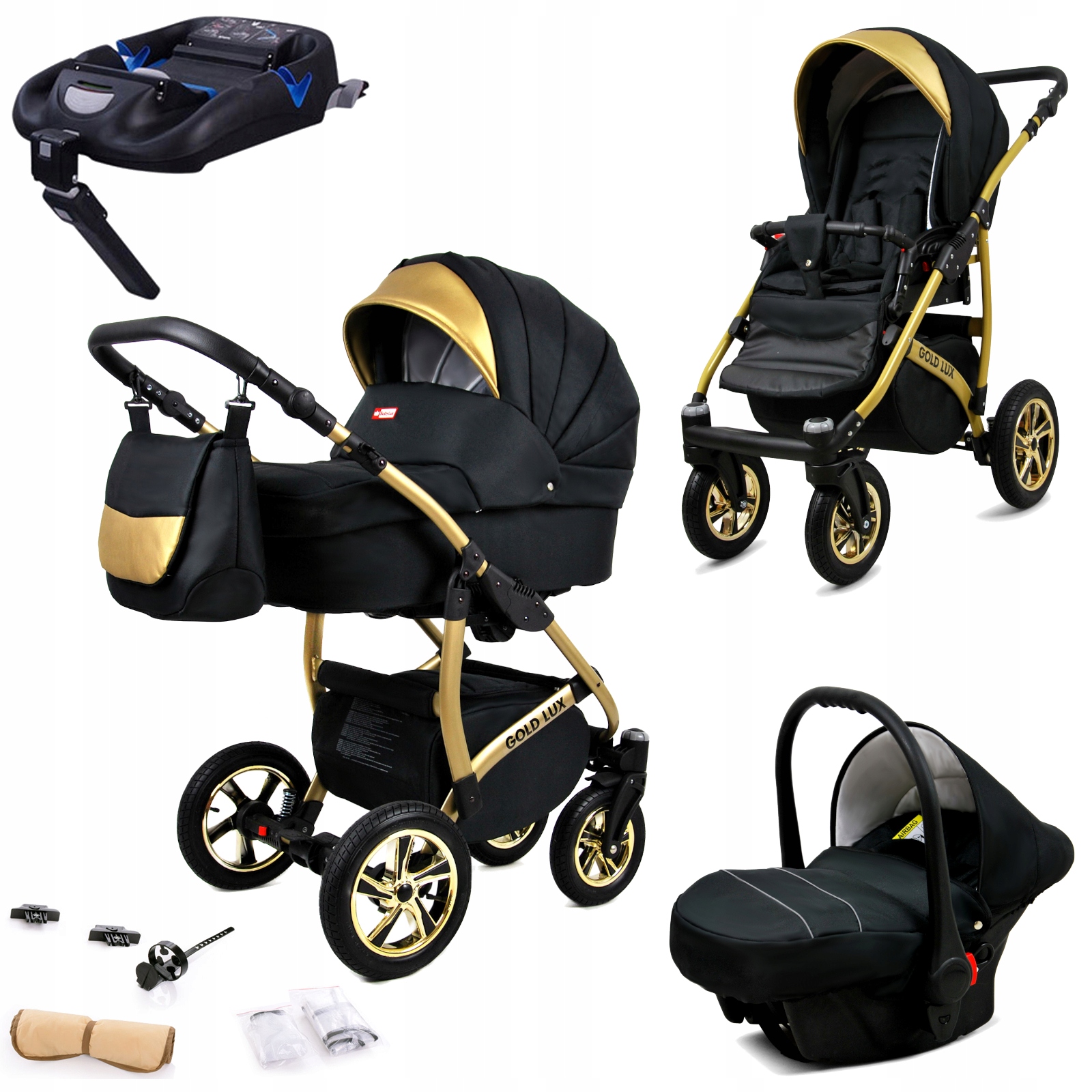 Wózek dziecięcy 4w1 BabyLux Gold Lux spacerówka gondola fotelik baza Isofix