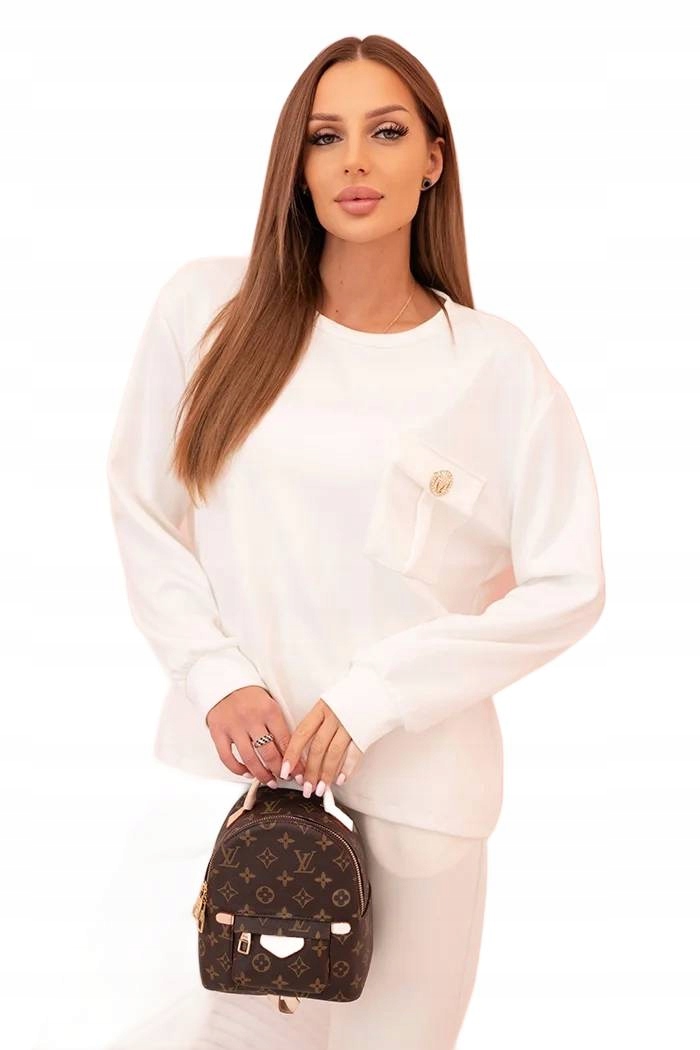 Ecru tepláková souprava s ozdobnou kapsou a jednoduchými kalhotami