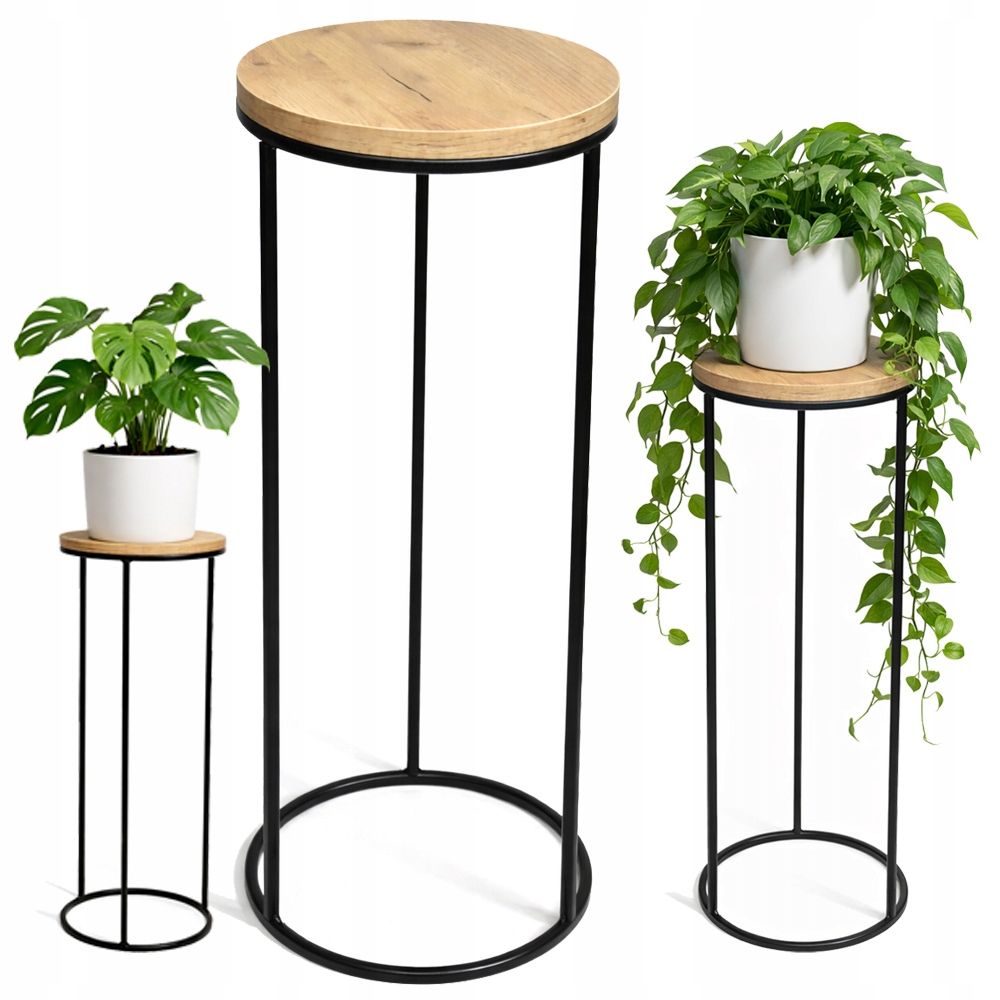 Držák Na Květináč stojící kovový kulatý 70 cm dub stojan na pokojové rostliny pl