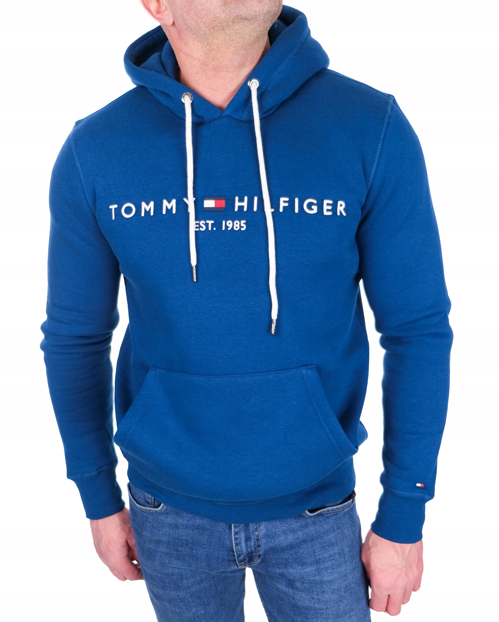 Bluza Tommy Hilfiger Męska Klasyczna Niebieska Chabrowa Z Kapturem L