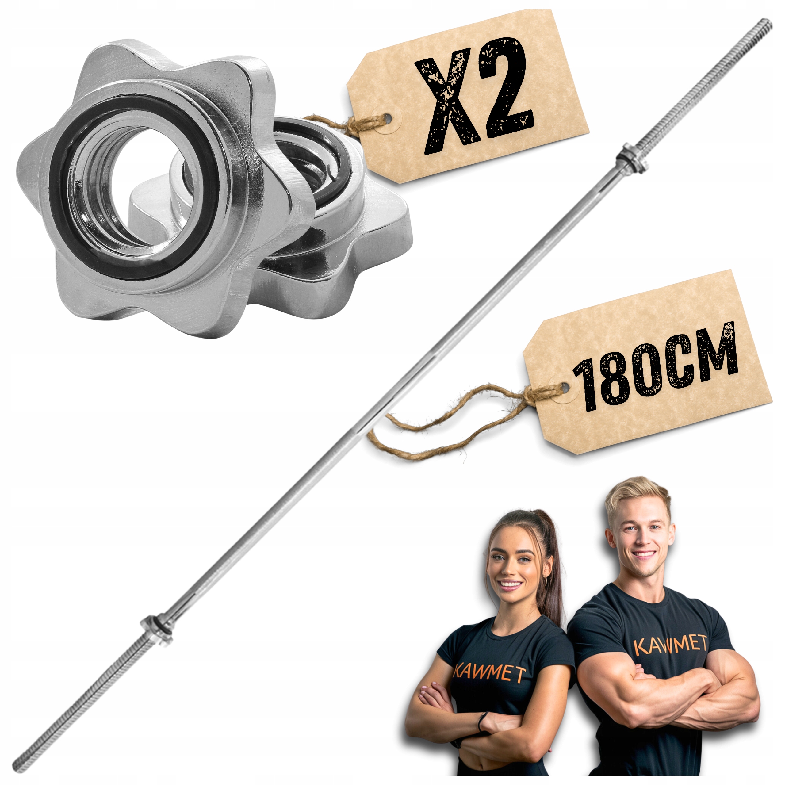 Gryf prosty gwintowany śrubowy 180cm 25mm sztanga plus zaciski