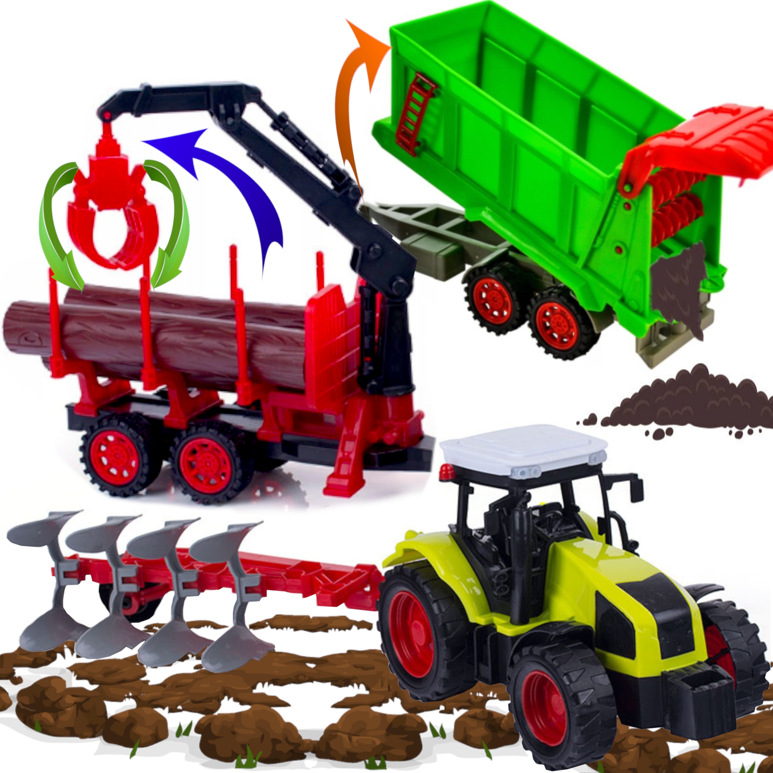 

Zestaw Farmerski 3w1 Traktor Z Przyczepami Kombajn